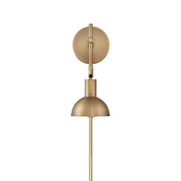 Nathan James Tamlin Vintage Brass Wall Light Fixture, Wall Mounted 1-Light Lamp, Plugin Sconce with On/Off Switch for Living Room, Reading Nook or Bedroom, Brass