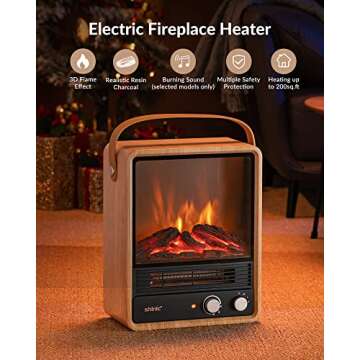 Portable Electric Fireplace Heaters for Indoor Use,1500W Space Heater Fireplace with Realistic Flame & Fire Crackling Sound, Safety Protection, Portable Fireplace Heater for Home