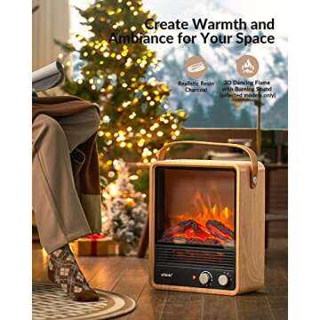 Portable Electric Fireplace Heaters for Indoor Use,1500W Space Heater Fireplace with Realistic Flame & Fire Crackling Sound, Safety Protection, Portable Fireplace Heater for Home