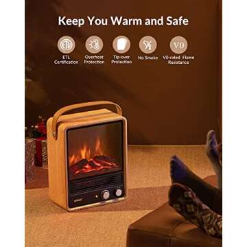 Portable Electric Fireplace Heaters for Indoor Use,1500W Space Heater Fireplace with Realistic Flame & Fire Crackling Sound, Safety Protection, Portable Fireplace Heater for Home