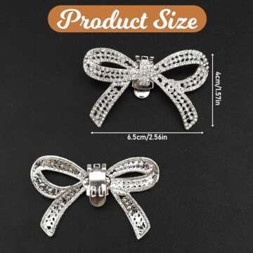 Jeffdad 1 Pair Rhinestone Shoe Clips, Detachable Bow Heels Accessories Fashion Bridal Wedding Shoe Jewelry Clips Shoes Jewelry Decoration(Silver)