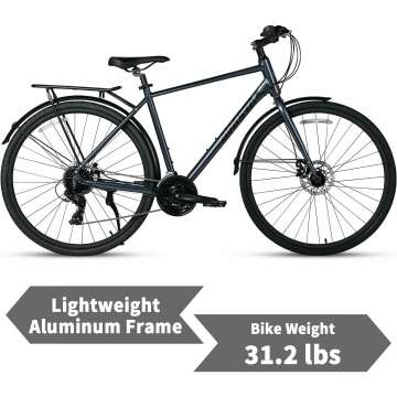 AVASTA Uranus Road Hybrid Bike 700C Lightweight Aluminum Alloy Frame with 24 Speed City Commute Bicycle with Rear Cargo Rack for Men Women, Dual Disc Brake, Multiple Colors