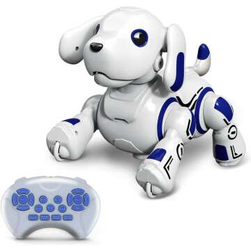Hi-Tech Remote Control Robot Dog Toy with Voice Control for Kids 4 5 6 7 8 9, Smart Robotic Rc Aibo Interactive Puppy Doge Program Chip Music Dance Puppy Pets Gift Toys for Toddlers Boys Girls.