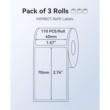 NIIMBOT 3 Rolls White Labels for B1 B21 B3S K3 Label Maker, 1.57'' x 2.76'' (40x70mm) Printer Labels, Food Labels for Jars, Personalized Editable Labels for Home/School/Office