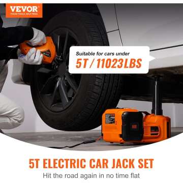 VEVOR Electric Car Jack, 5 Ton/11023 LBS Hydraulic Jack Lift with Electric Impact Wrench, Built-in Inflatable Pump, and LED Light for SUV MPV Sedan Truck Change Tires Garage Repair