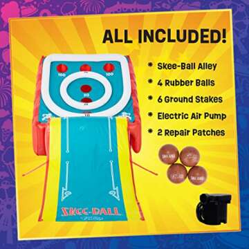 Skee-Ball Game for Kids and Adults, Giant Inflatable Game, 11 Feet Long, Includes 4 Balls and Electric Air Pump, Indoor and Outdoor Games for Adults and Family, Skee-Ball Arcade Game for Home, Toys