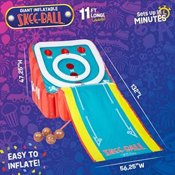 Skee-Ball Game for Kids and Adults, Giant Inflatable Game, 11 Feet Long, Includes 4 Balls and Electric Air Pump, Indoor and Outdoor Games for Adults and Family, Skee-Ball Arcade Game for Home, Toys