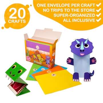 Craftikit® 20 Award-Winning Dinosaur Crafts for Kids - Award-Winning All-Inclusive Fun Toddler Arts and Crafts Box for Kids, Dinosaur Crafts for Toddlers Ages 3-5, Organized Toddler Craft Kit