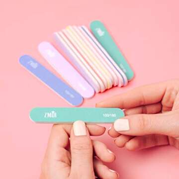 ZMOI Professional Mini Nail File – 12 Stylish - Practical Fingernail File Pack for Natural and Acrylic Nails 100/180 Emery Boards (Macaroon Color)