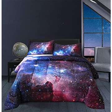 Geilioo Galaxy Comforter Set Queen Size 3D Digital Print 3 Pieces Red Blue Outer Space Bedding Sets Comforter Sets for Teens Boys Girls with 2 Matching Pillowshams