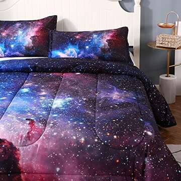 Geilioo Galaxy Comforter Set Queen Size 3D Digital Print 3 Pieces Red Blue Outer Space Bedding Sets Comforter Sets for Teens Boys Girls with 2 Matching Pillowshams