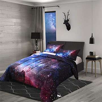 Geilioo Galaxy Comforter Set Queen Size 3D Digital Print 3 Pieces Red Blue Outer Space Bedding Sets Comforter Sets for Teens Boys Girls with 2 Matching Pillowshams