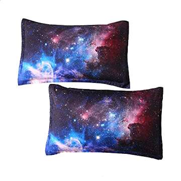 Geilioo Galaxy Comforter Set Queen Size 3D Digital Print 3 Pieces Red Blue Outer Space Bedding Sets Comforter Sets for Teens Boys Girls with 2 Matching Pillowshams