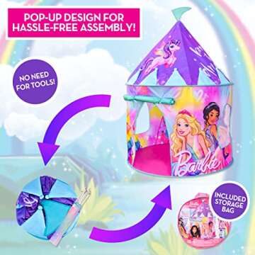 Barbie Pop Up Castle - Dreamtopia Pink Princess Play Tent for Kids | Folds Into Carrying Case - Sunny Days Entertainment