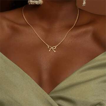 Hothrty Bow Necklace 14K Gold Plated Pendant Butterflyknot Zirconia Pendant Gold Ribbon Jewelry Trendy Bowknot Necklace for Woman