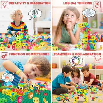 NXONE 195 PCS STEM Building Blocks for Kids Ages 3-10