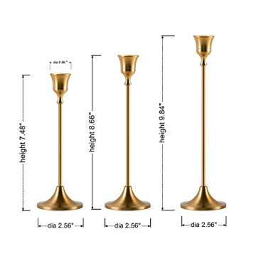 Brass Gold Candlestick Holders - Set of 3 Taper Candle Holders Vintage Candlelight Dinner Metal Candlestick Holders for Reception Candlelight Dinner Ornaments, Wedding Ceremony, Party Home Décor