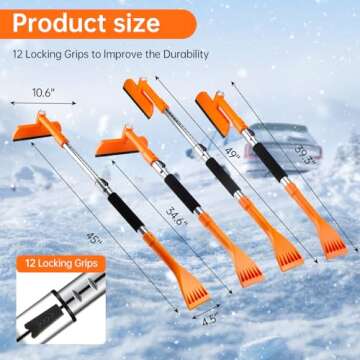 49.2inch Ice Scrapers for Car Windshield, Ice Scraper with Snow Brush ,Extendable Snow Removal Tool for Car Window with Foam Grip,360° Silicone Brush Head for Christmas Car Auto Truck SUV（Orange）