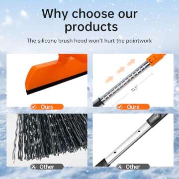 49.2inch Ice Scrapers for Car Windshield, Ice Scraper with Snow Brush ,Extendable Snow Removal Tool for Car Window with Foam Grip,360° Silicone Brush Head for Christmas Car Auto Truck SUV（Orange）