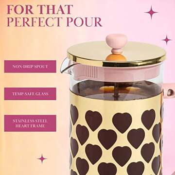 Paris Hilton French Press Coffee Maker With Heart Shaped Measuring Scoop, 2-Piece Set, 8-Cup or 34-Ounce, Pink