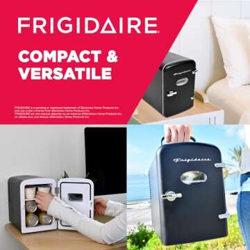 Frigidaire EFMIS175 Retro 9-Can Mini Personal Fridge Portable Cooler for Car, Office, Bedroom, Dorm Room, or Cabin, 11.8"D x 7.1"W x 10.1"H, Black