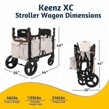 Keenz XC 2.0 - Luxury Comfort Stroller Wagon | Foldable 2 Passenger Double Seater with Adjustable Canopy | Cream