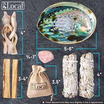 JL Local Perfect Unity Smudging Kit - 2 White Sage Smudge Sticks + 2 Palo Santo Sticks + Abalone Shell Bowl + Rose Quartz Crystal | Healing Incense for Cleansing, Blessing, Protection, Meditation