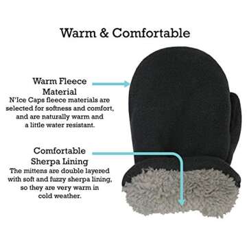 N'Ice Caps Baby Toddler Mittens Kids 2 Pairs Fleece Gloves Winter Warm Sherpa Lined (Black/Charcoal Pack, 2-3 Years)