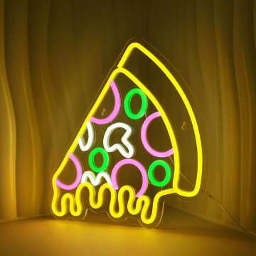 Pizza Neon Signs for Wall Decor Yellow LED Light Sign for Kids Room Decor Light Up Sign for Restaurant Birthday Party Decoration USB Powered