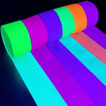 1200 feet Glow Crepe Paper Streamers UV Glow Party Neon Streamer Black Light Reactive Fluorescent Neon Paper Party Streamers Glow in The Dark Wedding Birthday Blacklight Party Decorations