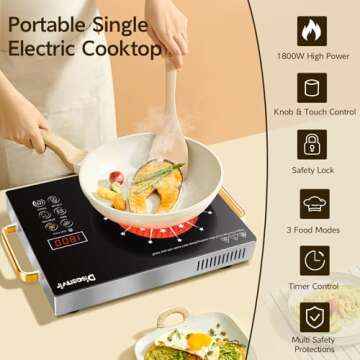 Disaenvir Single Burner Electric Cooktop - Countertop 1800W One Burner Electric Hot Plate, 110V Plug in Portable Stove with Timer, Safety Lock, Small Ceramic Stove for RVs, Apartment, Dorms, Camping