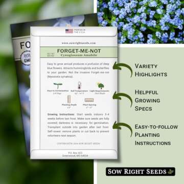 Sow Right Seeds - Forget-Me-Not Flower Seeds for Planting (Cynoglossum amabile) - Non-GMO Heirloom Packet with Instructions - Great to Pair with Cards of Remembrance - Small Blue Memory Blooms (1)