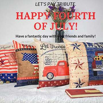 Faromily Vintage Wood Patriotic Truck with American Flag Pillow Covers Independence Day Farmhouse Animal Rooster Throw Pillow Case Cushion Cover 18" X 18" Set of 4 (Independence Day Flag)