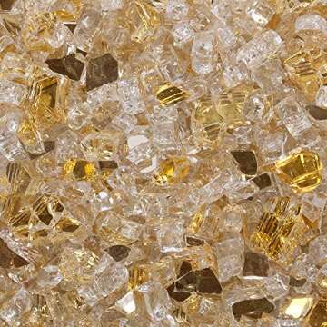 High Luster, 1/4" Reflective Tempered Fire Glass in Sunstorm Gold, 10 Pound Jar, by Celestial Fire Glass