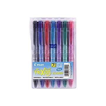 Pilot, FriXion Clicker Erasable Gel Pens, Extra Fine Point 0.5 mm, Pack of 7, Assorted Colors