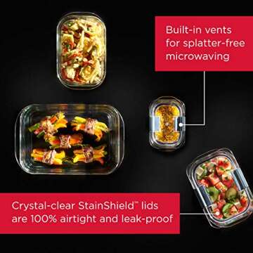 Rubbermaid 2118315 Brilliance Glass Storage 8-Cup Food Containers with Lids