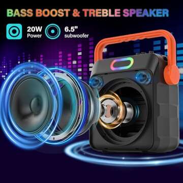 Karaoke Machine with 2 Wireless Microphones, Karaoke Machine for Adults & Kids, Portable Bluetooth Karaoke Speaker with Bass/Treble Adjustment, PA System, LED Lights, Supports TWS/USB/TF/REC/FM/AUX