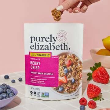 Purely Elizabeth Berry Crisp Granola wit Vitamin D, Made with Organic Oats and Ancient Grains, Gluten-Free, Non-GMO (3 Ct, 8oz Bags)