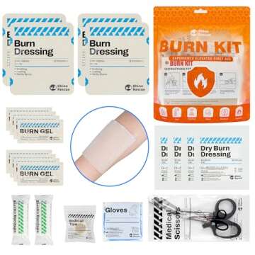 RHINO RESCUE Burn Kit, 4pcs Burn Dressings 4x4”, 8pcs Burn Gel Packets 3.5g, 4pcs Burn Pads, First Aid Kit Cooling Soothing Cream Relief with Bandage, Nitrile Gloves, Scissors, Tape, HSA/FSA Eligible