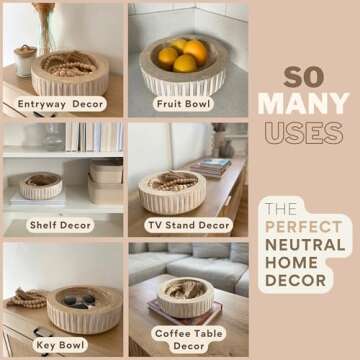 FJ Designs Decorative Bowl Set - Neutral Home Decor, Entry Way Table Home Decor, Coffee Table Bowl, Entry Table Decor, Decorative Bowls for Home Decor, Entryway Bowl for Keys, Paulownia Wood Bowl