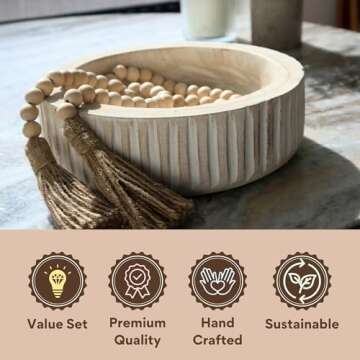 FJ Designs Decorative Bowl Set - Neutral Home Decor, Entry Way Table Home Decor, Coffee Table Bowl, Entry Table Decor, Decorative Bowls for Home Decor, Entryway Bowl for Keys, Paulownia Wood Bowl