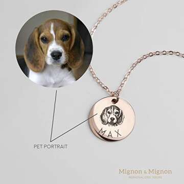 MignonandMignon Personalized Dog Necklace for Women Memorial Gifts for Mom Pet Portrait Custom Cat Name Unique Animal Picture Valentines Gift -LCN-AP (Gold)