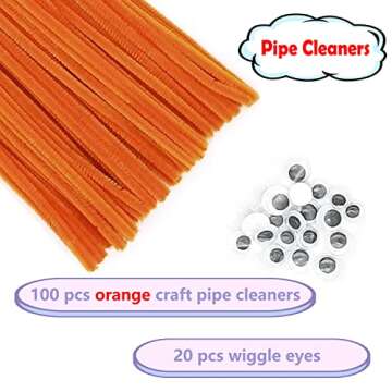 Cldamecy 100 pcs Orange Pipe Cleaners with 20 pcs Googly Eyes,Chenille Stems for Craft Project,Craft Pipe Cleaners for DIY Projects,Arts and Holiday Decoration