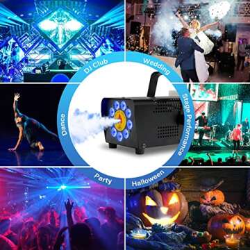 TCFUNDY Fog Machine with 9 LED Lights, 500W Smoke Machine with 12 Color Lights Effect for Halloween Wedding DJ Party Stage, Portable Fog Machine Outdoor with 2-in-1 Remote Control (Horizontal)