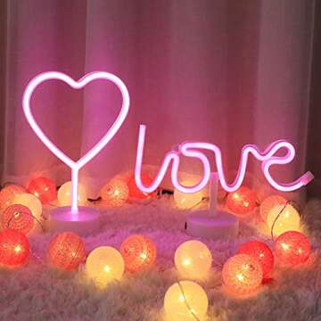 Pink Love Neon Lights, LED Neon Signs USB/Battery Operated Neon Decorative Lights with Base for Mothers Day Gift, Girls Room, Home Decoration Lamp, Table & Wall Decoration