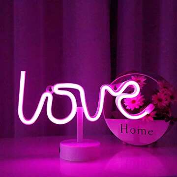 Pink Love Neon Lights, LED Neon Signs USB/Battery Operated Neon Decorative Lights with Base for Mothers Day Gift, Girls Room, Home Decoration Lamp, Table & Wall Decoration