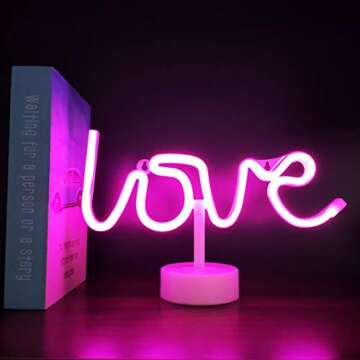 Pink Love Neon Lights, LED Neon Signs USB/Battery Operated Neon Decorative Lights with Base for Mothers Day Gift, Girls Room, Home Decoration Lamp, Table & Wall Decoration