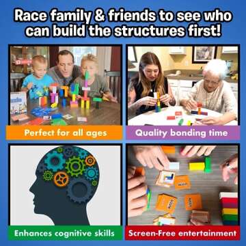 The Uzzle Stack Royale Board Game, Fast & Fun Family Board Game for Children & Adults, Color Block Puzzles Games for Ages 4+