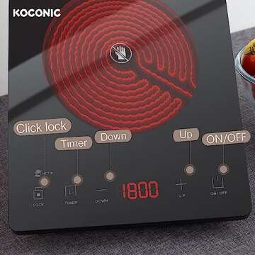 KOCONIC 1800W Infrared Single Burner,Hot Plates for cooking,8 Power Levels＆24 Hours Setting,7.8 Inch Ceramic Glass Portable Electric Stove for Home Cooking,2023 Upgraded Style