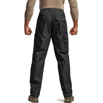 CQR Men's Tactical Pants, Water Resistant Ripstop Cargo Pants, Lightweight EDC Hiking Work Pants, Outdoor Apparel, Raider Black, 28W x 30L